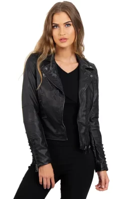 Coupon ???? LOES House Black Faux Leather Biker Jacket With Floral Embroidery ????
