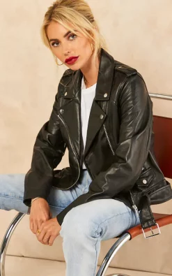 Brand new ???? BARNEYS ORIGINALS Real Leather Biker Jacket With Belt In Black ????