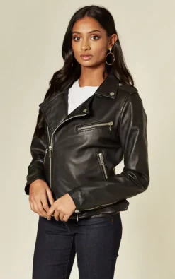 Promo ???? BARNEYS ORIGINALS Black Leather Biker Jacket With Belt At Hem ???? -De La Creme Fashions Shop unnamed file 204