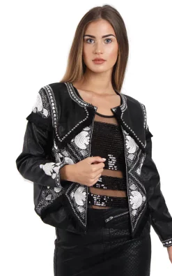 Buy ???? LOES House Black & White Embellished Faux Leather Jacket ????