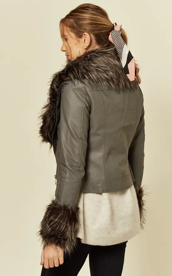Flash Sale ???? LOES House Faux Fur Biker Leather Jacket In Grey ❤️ 4 Flash Sale ???? LOES House Faux Fur Biker Leather Jacket In Grey ❤️ - Image 2