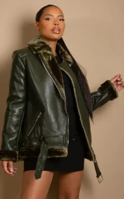 Best deal ???? De La Creme Fashions Faux Fur Collar Aviator Jacket In Khaki ????