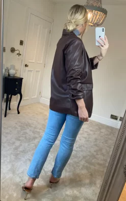 Hot Sale ???? KURT MULLER Chocolate Brown Leather Look Rouched Sleeve Blazer ✨ -De La Creme Fashions Shop unnamed file 235