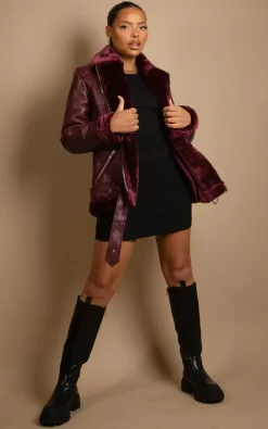 Cheap ???? De La Creme Fashions Faux Fur Collar Aviator Jacket In Wine ???? -De La Creme Fashions Shop unnamed file 239