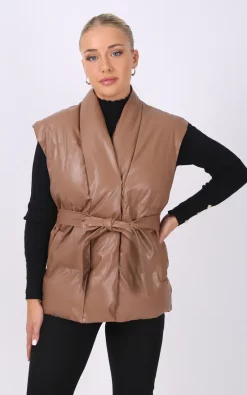 Buy ???? Pretty Moi Brown Belted Leather Gilet ????