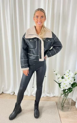 Budget ???? Unscripted Black Pu Teddy Cropped Jacket ????