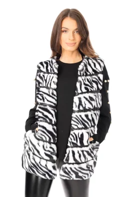 Best reviews of ⌛ LOES House Zebra Print Chevron Soft Faux Fur Leather Panel Gilet In Black And White ????