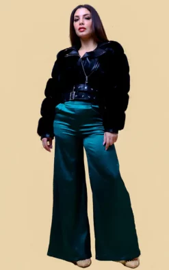 Discount ???? The FEO Collection Black Fur Trim Faux Leather Belted Biker Jacket ????