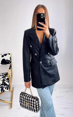 Coupon ???? IKRUSH Imogen Faux Leather Blazer Jacket In Black ✨