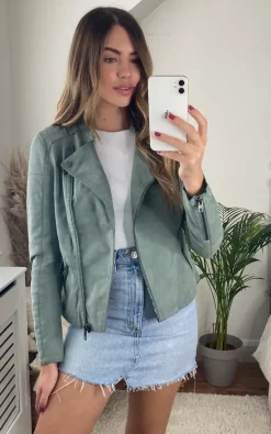 Hot Sale ???? ONLY Faux Leather Biker Jacket In Green ????