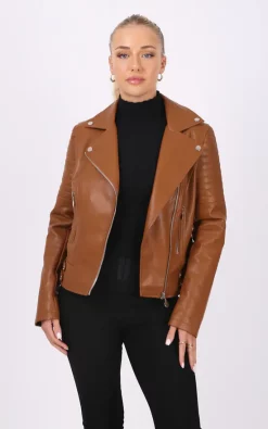 Flash Sale ✨ Pretty Moi Brown Leather Biker Jacket ⭐