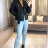Best Sale ???? BARNEYS ORIGINALS Leather Biker With Lace Sleeves ????