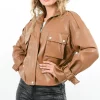 New ???? Boutique Store Camel Zip Up Faux Leather Jacket Buckle Straps ????