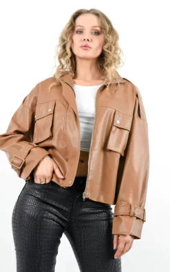 New ???? Boutique Store Camel Zip Up Faux Leather Jacket Buckle Straps ???? -De La Creme Fashions Shop unnamed file 302
