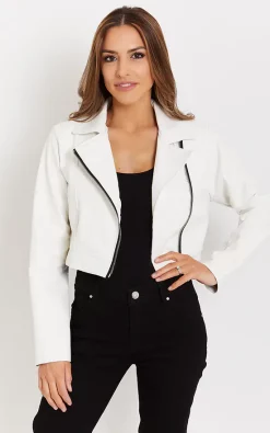 Hot Sale ???? KRISP Cropped White Pu Biker Jacket ❤️