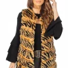 Top 10 ???? LOES House Zebra Print Chevron Soft Faux Fur Leather Panel Gilet In Camel ????