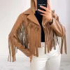 Top 10 ???? IKRUSH Dolly Faux Leather Fringed Cropped Jacket In Camel ????