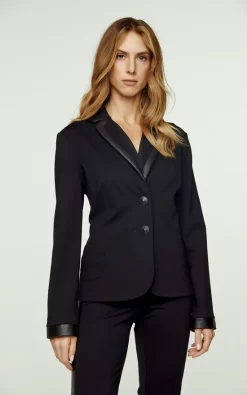 De La Creme Fashions Shop 13 Budget ⭐ Conquista Fashion Black Fitted Jacket With Faux Leather Detail ⭐