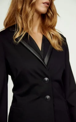 Budget ⭐ Conquista Fashion Black Fitted Jacket With Faux Leather Detail ⭐ -De La Creme Fashions Shop unnamed file 353