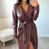 Best reviews of ???? IKRUSH Bella Faux Leather Belted ???? Coat In Wine ⭐