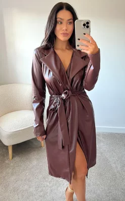 Best reviews of ???? IKRUSH Bella Faux Leather Belted ???? Coat In Wine ⭐