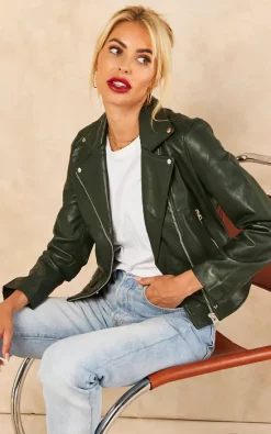 Buy ???? BARNEYS ORIGINALS Green Leather Biker Jacket ????