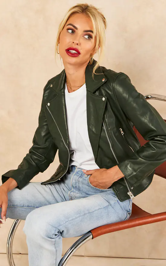 Buy ???? BARNEYS ORIGINALS Green Leather Biker Jacket ???? 3 Buy ???? BARNEYS ORIGINALS Green Leather Biker Jacket ????