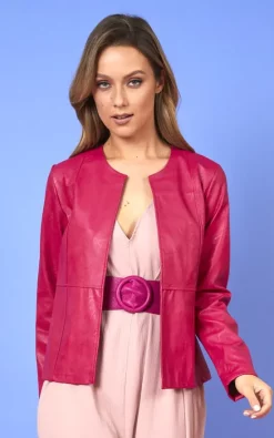 Best deal ❤️ Baloot Joan Faux Leather Jacket Fuschia ⭐