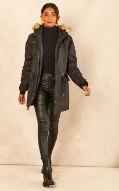 Top 10 ❤️ Noisy May Hooded Fur Parka In Black ????