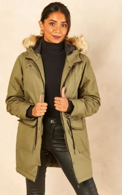 Cheap ???? Noisy May Khaki Parka ???? Coat With Fur Hood ????