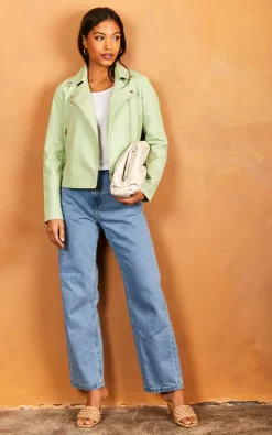 Outlet ???? JJXX Faux Leather Jacket In Pastel Green ????