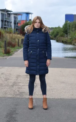 New ✔️ Spindle Boutique ???? Womens Long Fur Trimmed Hooded Padded Puffer Parka Ladies Winter Jacket ???? Coat Blue ????