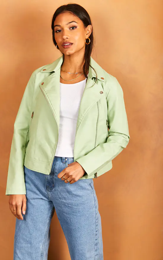 Outlet ???? JJXX Faux Leather Jacket In Pastel Green ???? 4 Outlet ???? JJXX Faux Leather Jacket In Pastel Green ???? - Image 2