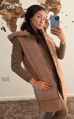 Discount ???? Pinstripe Quilted Gilet With Hood In Beige ⭐ -De La Creme Fashions Shop unnamed file 416