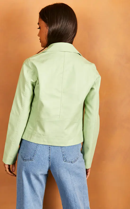 Outlet ???? JJXX Faux Leather Jacket In Pastel Green ???? 6 Outlet ???? JJXX Faux Leather Jacket In Pastel Green ???? - Image 4