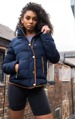 Budget ???? Where's That From Becky Quilted Winter ???? Coat Puffer Faux Fur Collar Hooded Parka Jacket In Navy ????