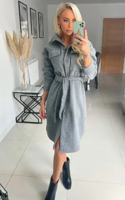 Best reviews of ???? IKRUSH Nicola Longline Button Down Jacket With Tie Waist In Grey ???? -De La Creme Fashions Shop unnamed file 438