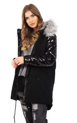 Top 10 ???? LOES House Sequin Faux Fur Trim Parka Jacket ???? Coat In Grey ✔️ -De La Creme Fashions Shop unnamed file 452