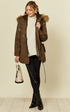 Cheap ❤️ LOES House Eyelet Faux Fur Parka In Khaki ????
