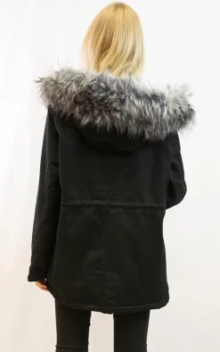 Deals ???? CY Boutique Parka ???? Coat With Faux Fur Trim Hood And Patches In Grey/Black ???? -De La Creme Fashions Shop unnamed file 460