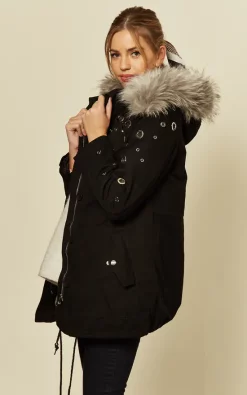 Top 10 ???? LOES House Black Eyelet Parka With Silver Grey Faux Fur ✔️ -De La Creme Fashions Shop unnamed file 466