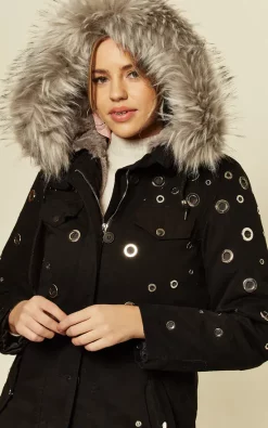 Top 10 ???? LOES House Black Eyelet Parka With Silver Grey Faux Fur ✔️ -De La Creme Fashions Shop unnamed file 467