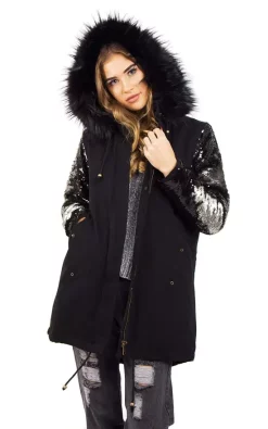 Best reviews of ???? LOES House Sequin Faux Fur Trim Parka Jacket ???? Coat In Black ???? -De La Creme Fashions Shop unnamed file 470