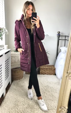 Buy ???? Anastasia Fashions Burgandy Hooded Belted Padded Jacket Parka ????