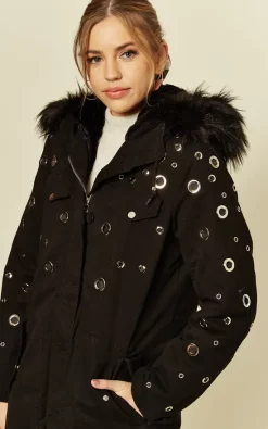 New ???? LOES House Eyelet Faux Fur Parka In Black ⭐ -De La Creme Fashions Shop unnamed file 483