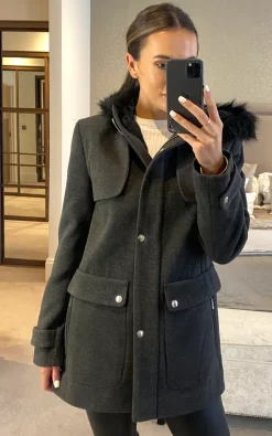 Top 10 ✨ Anastasia Fashions Anastasia Grey Hooded Zip Duffle ???? Coat With Faux Fur Trim ????