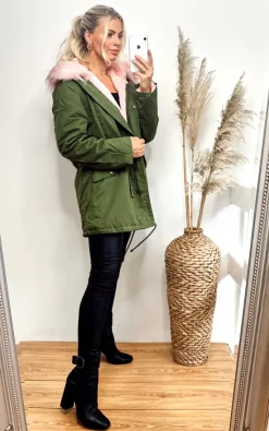 Cheap ???? CY Boutique Oversized Parka ???? Coat With Faux Fur Trim Hood In Green/Pink ???? -De La Creme Fashions Shop unnamed file 490