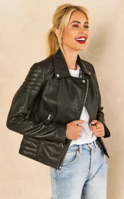 Deals ✔️ BARNEYS ORIGINALS Real Leather Ribbed Asymmetric Biker Jacket In Black ???? -De La Creme Fashions Shop unnamed file 51