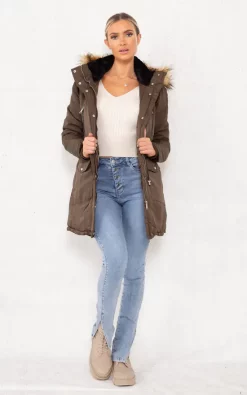 Deals ???? Boutique Store Khaki Drawstring Waist Faux Fur Hooded Parka Jacket ???? -De La Creme Fashions Shop unnamed file 528