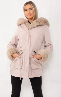 Flash Sale ???? Boutique Store Beige Detachable Faux Fur Drawstring Waist Parka ???? Coat ????